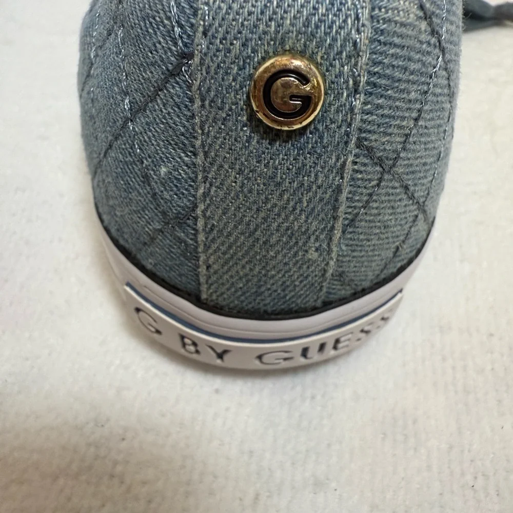 By Guess Los Angeles Backer Lace-Up Sneakers Medium Blue Denim Fabric SIZE 8M
